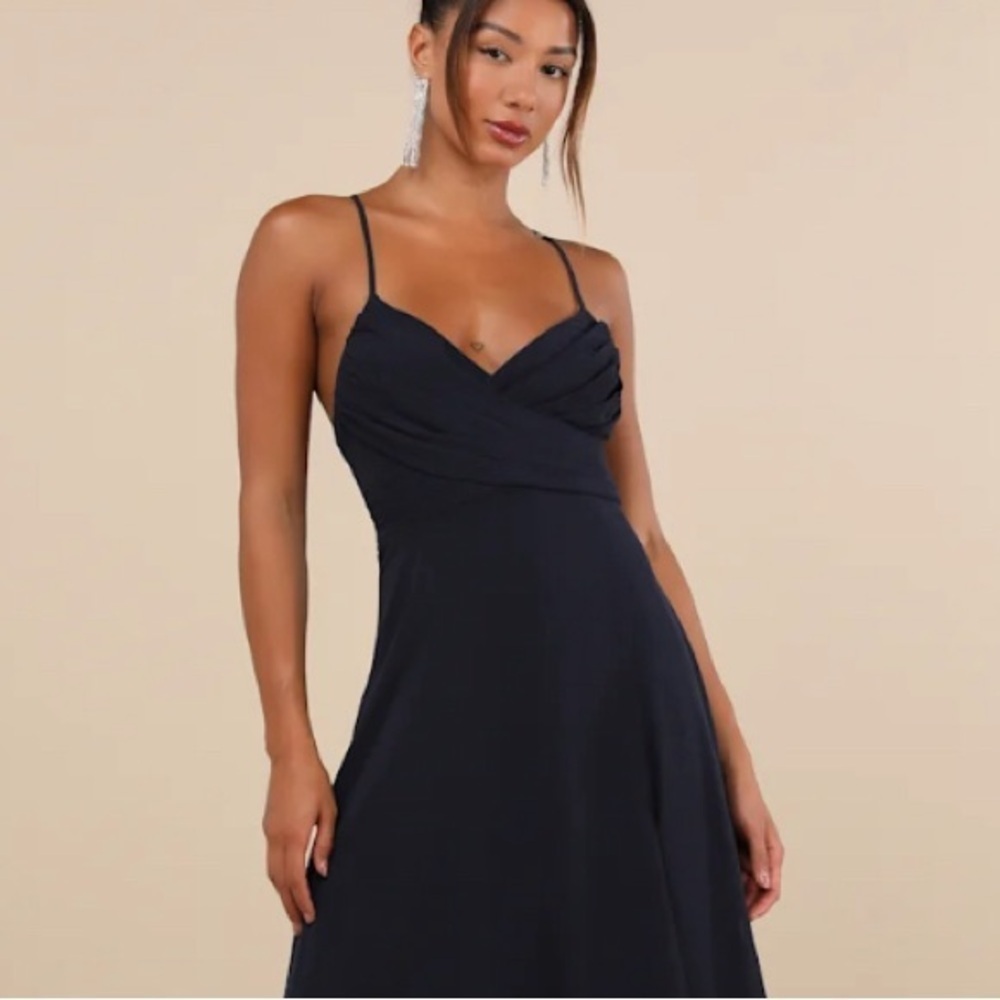 Lulus Sweetest Admirer Black Ruched Surplice Maxi Dress Sz M #